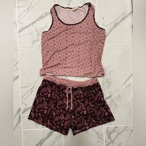 Lucky Brand Women's Pajama Set 2-Piece Sleepwear, Large Pink Burgundy Paisley